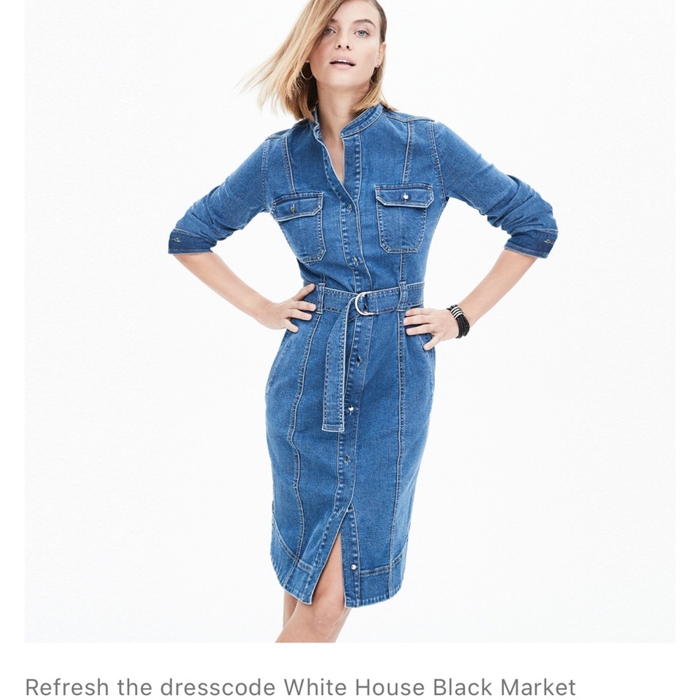 White House Black Market Blue Denim Midi Shirt Dress